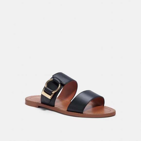 Coach Hallie Black Leather Sandal SZ 7 - NWOT - Picture 1 of 10